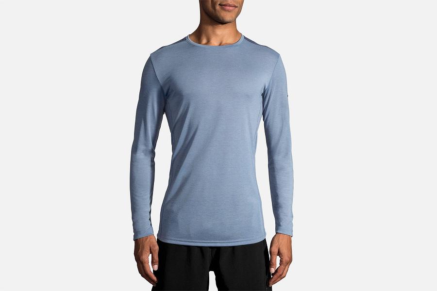 Brooks Distance Men Clothing & Long Sleeve Running Shirt Blue QML174256